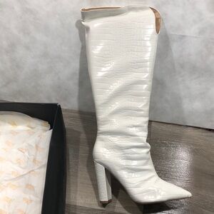Public Desire WF Slow white Croc Zip Knee Boots New